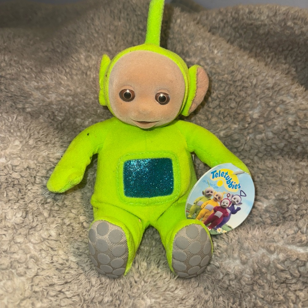 Green Stuffed Animal with Turquoise Belly